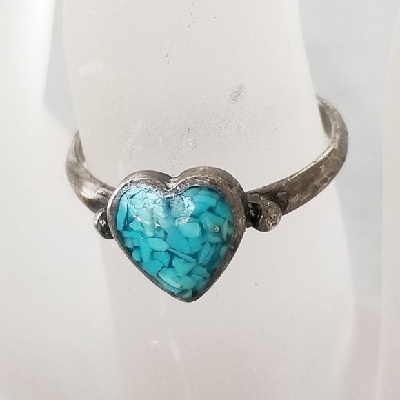 Jewelry - Turquoise Stone Chip Heart 925 Sterling Ring 6 Jewelry - Turquoise Stone Chip Heart 925 Sterling Ring 6